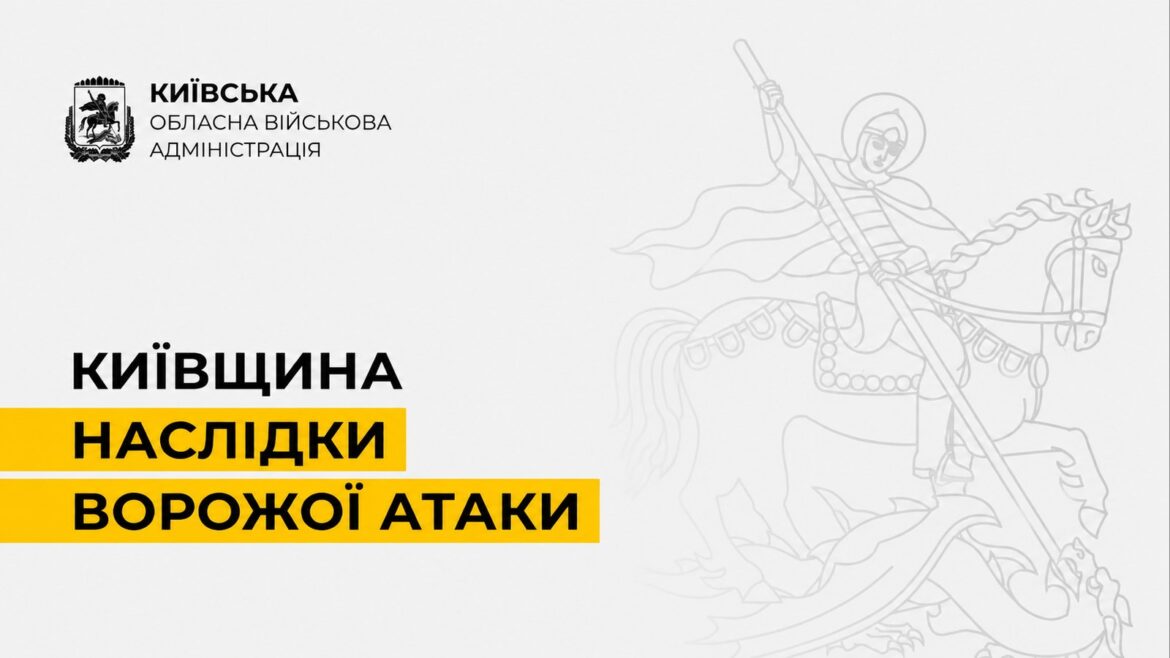 Герб Київської обласної військової адміністрації та середньовічний воїн на коні з написом про наслідки ворожої атаки на